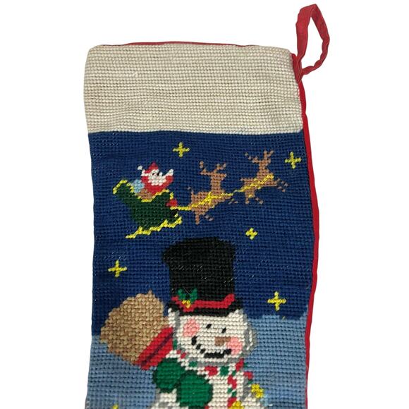 Big Arrow Co Needlepoint Christmas Stocking SNOWMAN 19" Santa Sleigh Reindeer - Picture 7 of 12